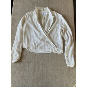 Ett Twa by Anthropologie Viscose Long Sleeve Blouse Wrap Blazer Top Ivory Size 4